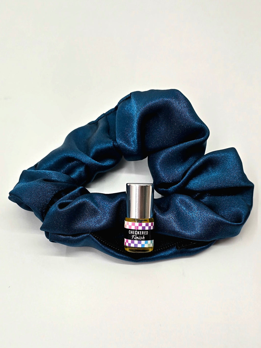Satin Crystal Teal Scrunchie+