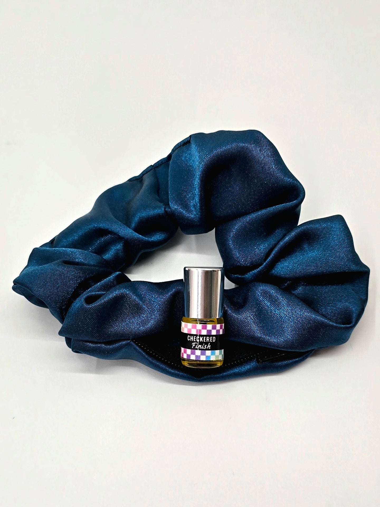 Satin Crystal Teal Scrunchie+