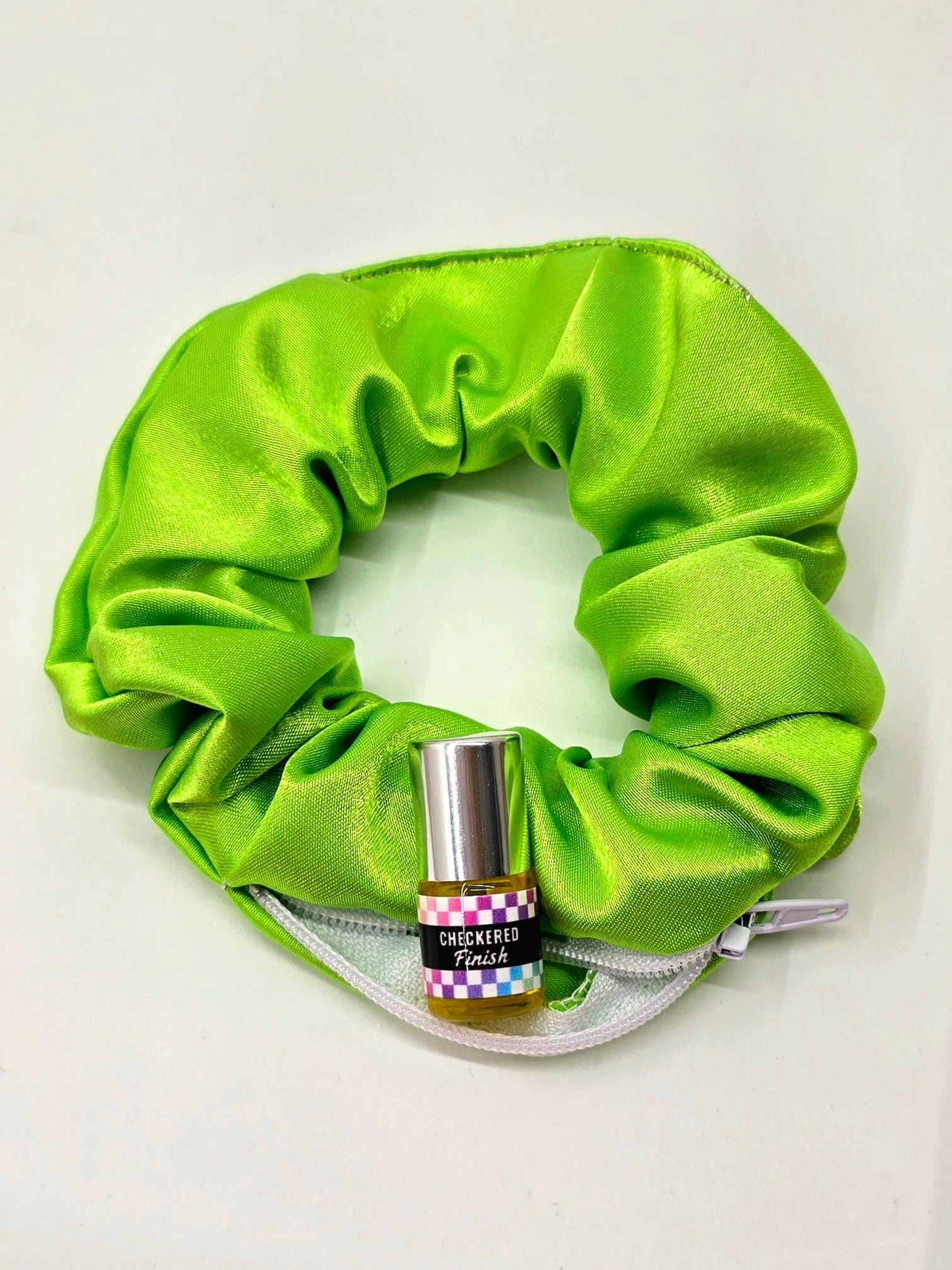 Neon Satin Green Scrunchie+