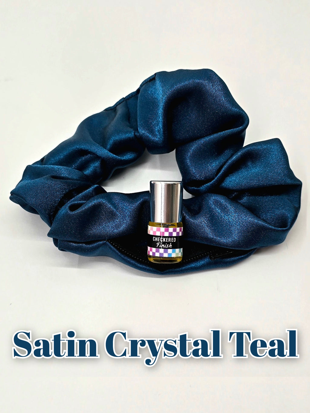 Satin Crystal Teal Scrunchie+