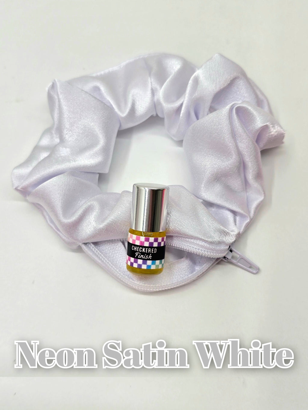 Neon Satin White Scrunchie+