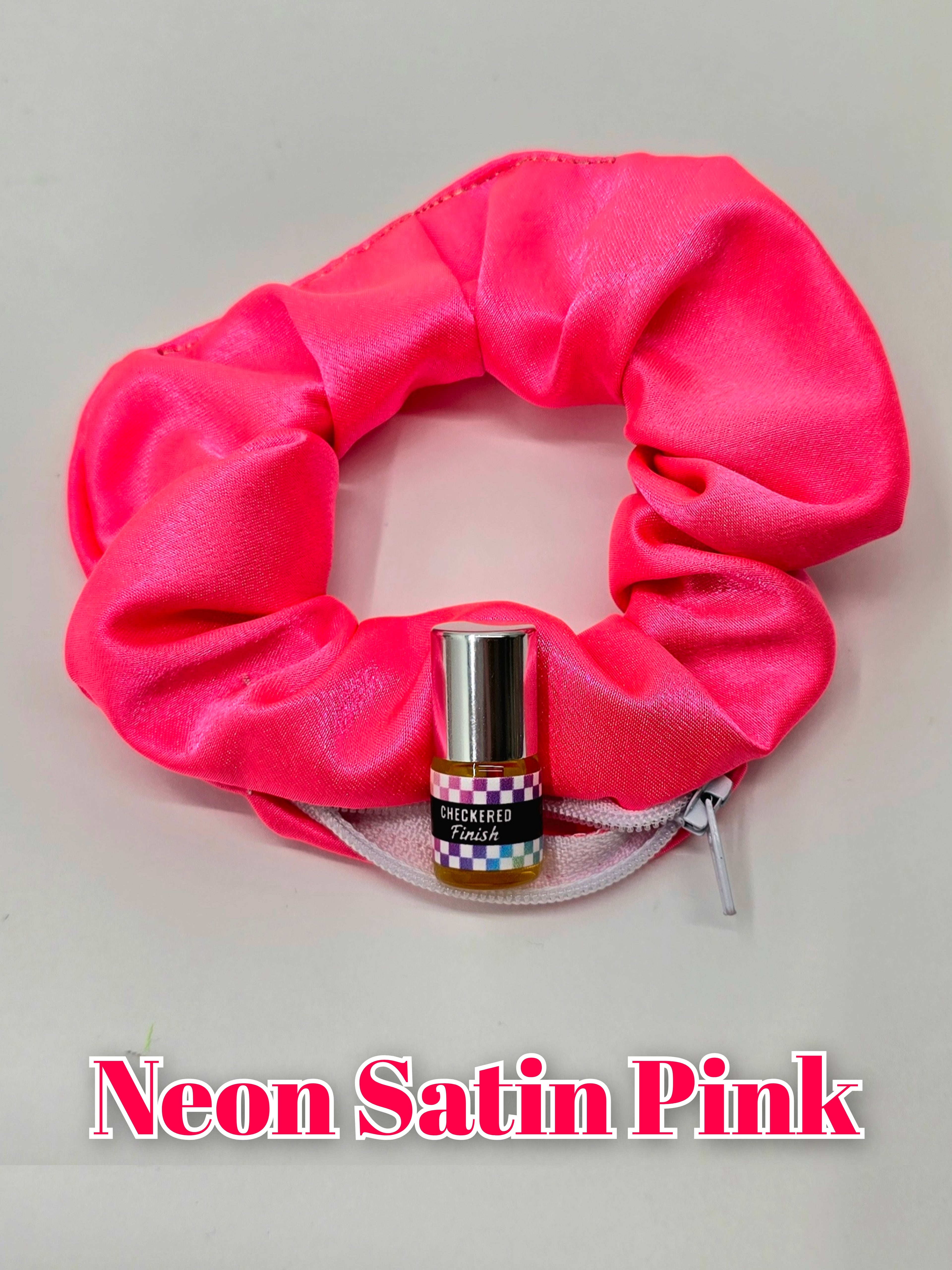 Neon Satin Pink Scrunchie+