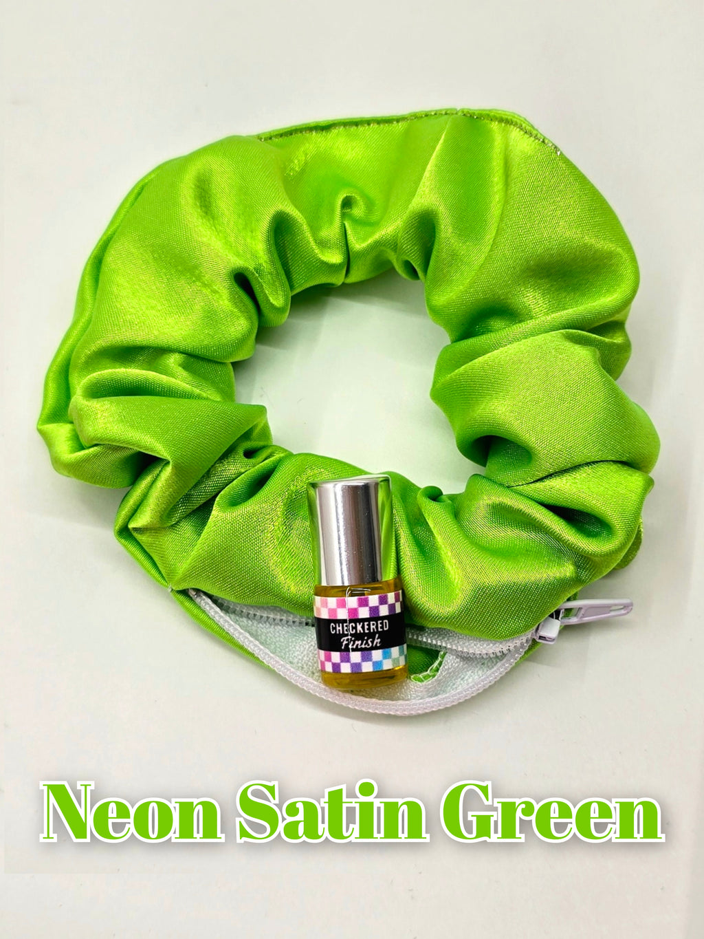 Neon Satin Green Scrunchie+