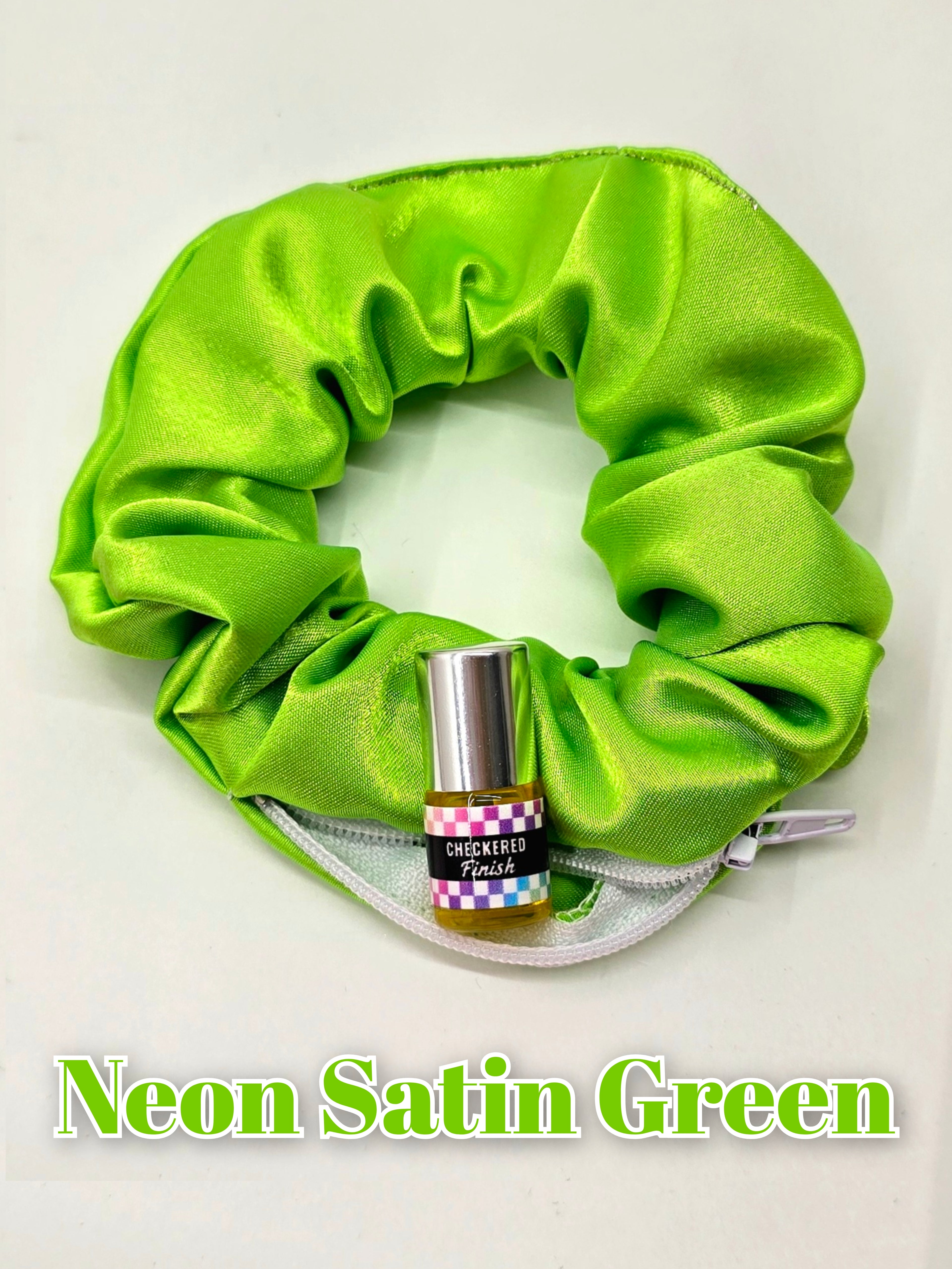 Neon Satin Green Scrunchie+